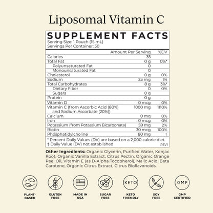 Symbiotica Vitamin C 1000mg Liposomal 15ml Sachet (Pack of 30)